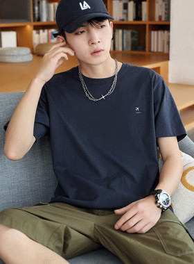 ISFV左胸小标小飞机印花纯棉舒适短袖男式男士t恤短袖