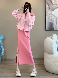 盐系炸街休闲运动套装 女春洋气减龄设计感假两件卫衣半身裙两件套