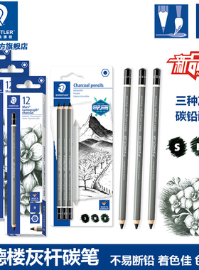 施德楼素描铅笔100C炭笔 碳笔炭笔美术生专用软炭|硬炭|中炭笔 炭笔 画画笔 素描铅笔速写美术用品专业绘画
