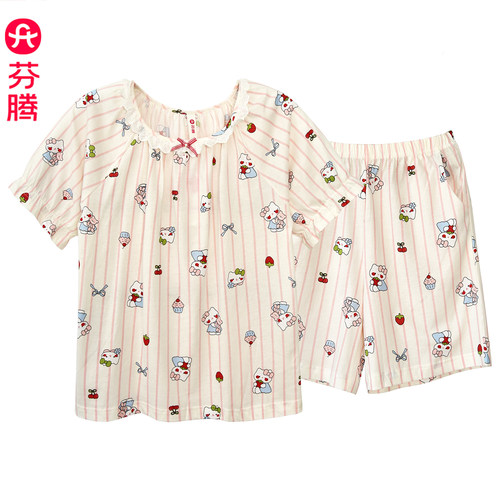 芬腾女蝴蝶结甜美可爱凤舒适睡衣