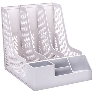 得力书立架三联四联三格四格文件架文件夹收纳盒立式三栏三层文件框筐书本收纳盒塑料文件夹挡板