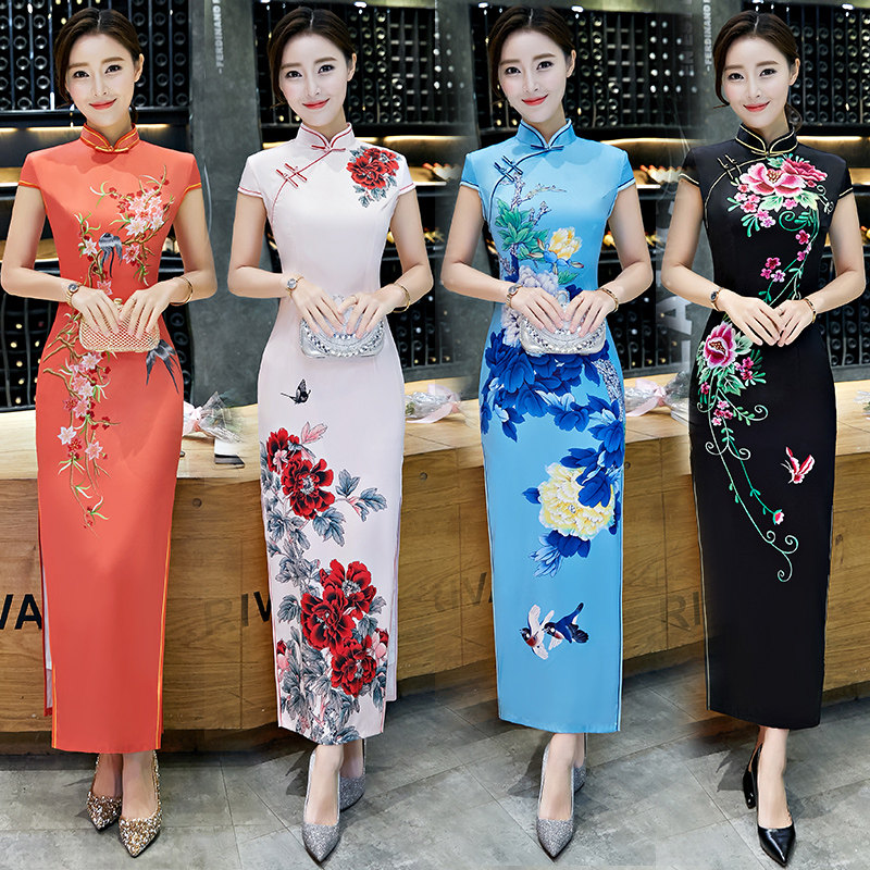 旗袍长款2020新款祺袍日常气质修身改良走秀少女中国风连衣裙优雅