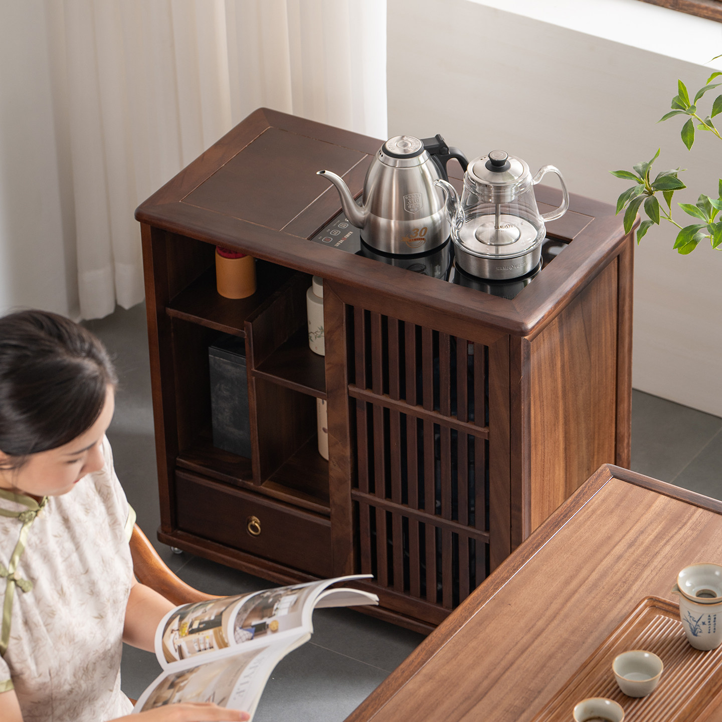 胡桃木茶水柜家用烧水壶一体烧水泡茶北美色茶桌柜子茶几茶台实木,住宅家具,角几/边几,淘宝优惠券,粉丝福利购,淘宝优惠卷