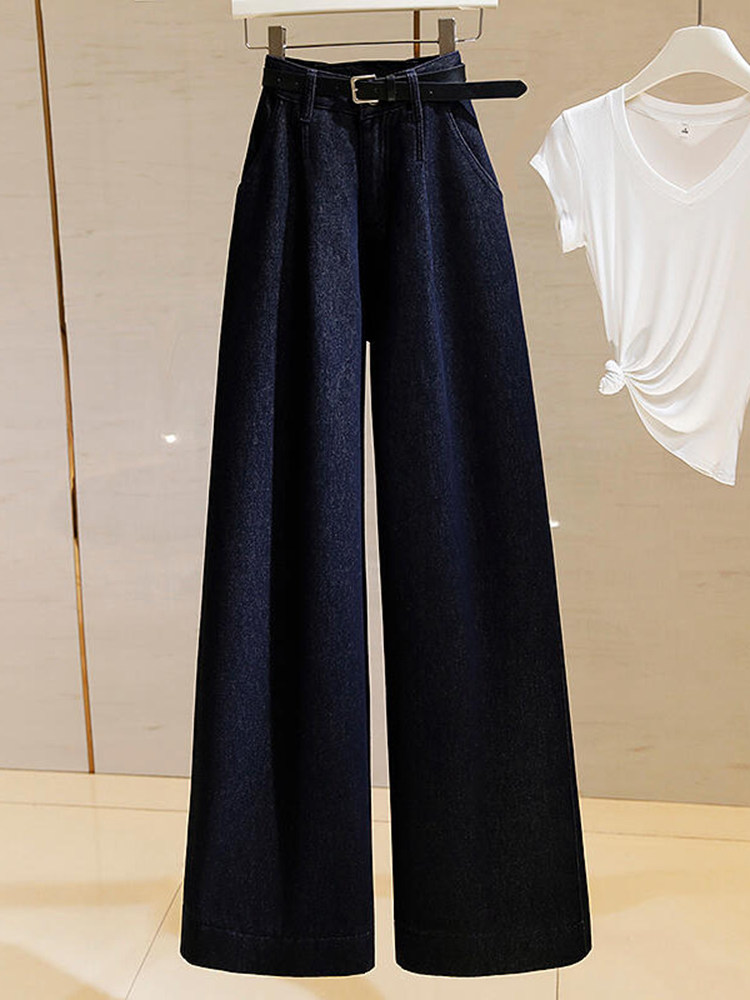 2025年秋季小众设计感梨形身材小个子高腰显瘦直筒宽松蓝色牛仔裤,女装/女士精品,大码裤装,淘宝优惠券,粉丝福利购,淘宝优惠卷