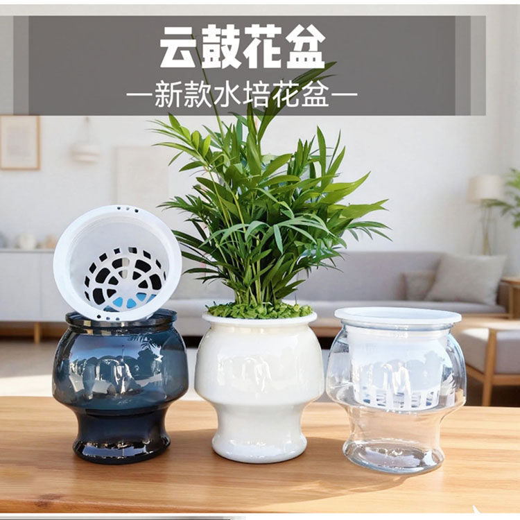 新款透明花盆绿萝水仙种球蝴蝶兰花盆栽植物专用水培土培储水套盆