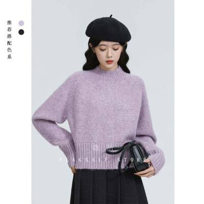 紫色半高领加毛衣女款202614厚56314秋3冬新宽衫针松软糯织内小个