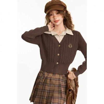 美拉德咖色短MY000060pol假o两件款针织毛衣开衫女秋M0Y00006院打