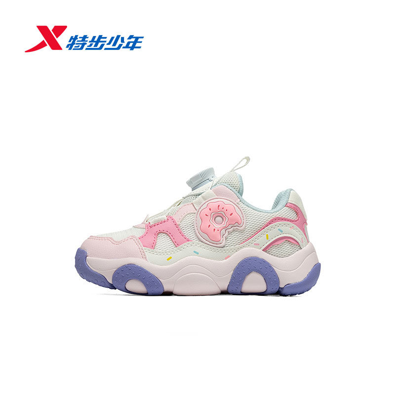 特步甜甜圈儿童休闲鞋女小童夏秋新款网面透气运动鞋674314323002
