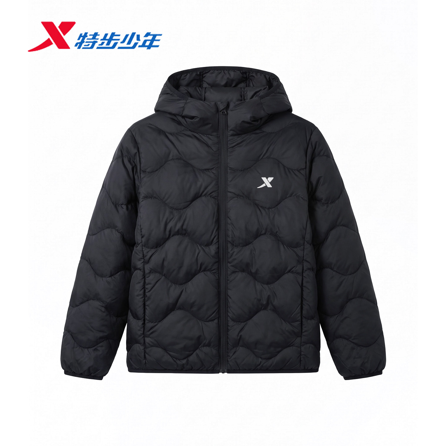 特步儿童羽绒风衣男大童2026冬季新款连帽运动羽绒服674425194447