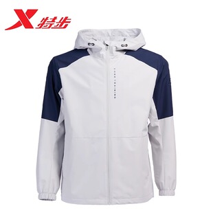 特步三防外套男款春季新款加绒双层梭织风衣薄绒拼接保暖上衣