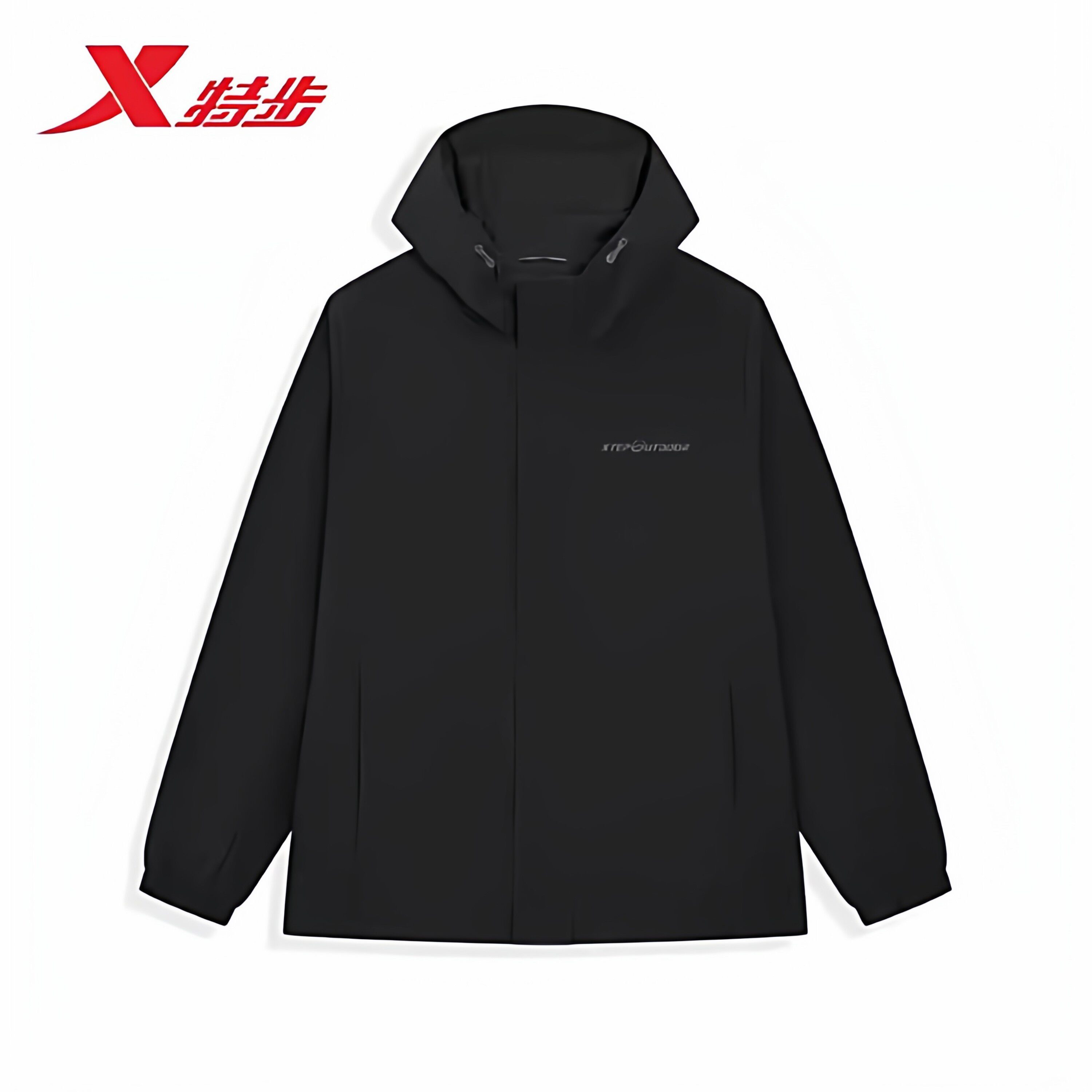 【商场同款】特步男装连帽保暖风衣2026春季新款防风休闲运动外套