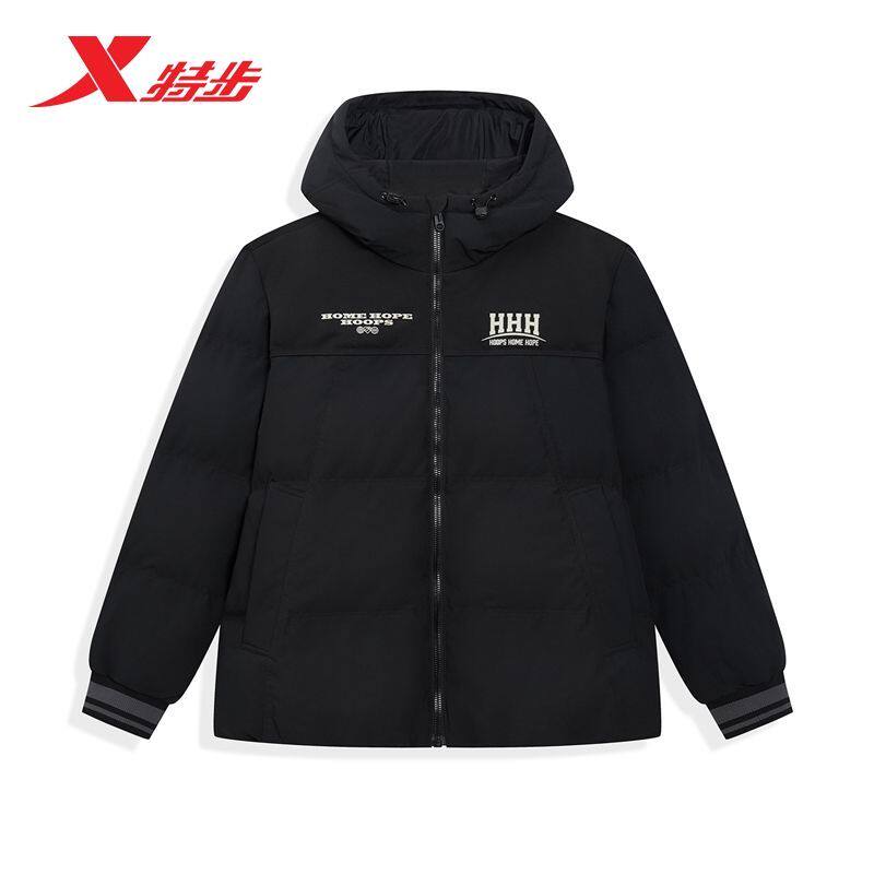 特步防风羽绒服男2025冬季新款宽松保暖连帽梭织外套975429190170