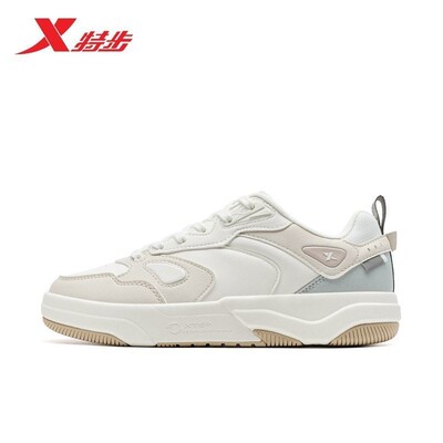 特步板鞋女2026春季新款皮面可爱时尚运动鞋厚底百搭小白鞋休闲鞋