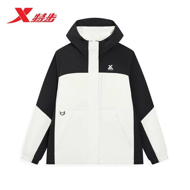 特步外套女款2026春季新款连帽开衫户外运动双层风衣974128160461