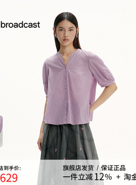 播商场同款紫色灯笼袖短袖衬衫女25夏季新款别致小衫BDS2CD2482