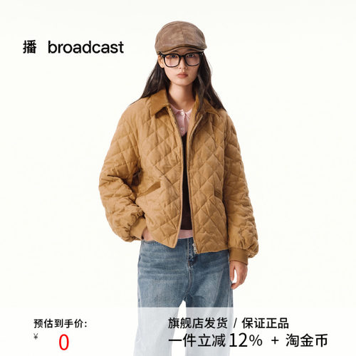 播复古菱形格短款羽绒服女25秋冬新款翻领宽松外套DDS4RD5279