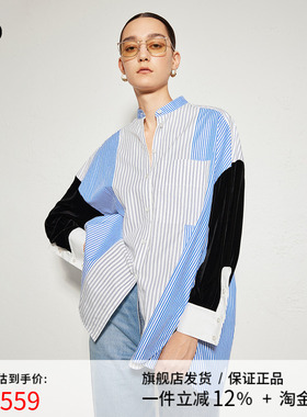 播商场同款黑标系列圆领条纹衬衫女24春秋休闲衬衫BDR3CD2118