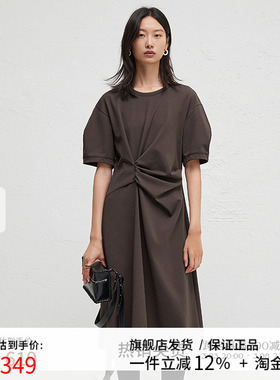 播商场同款圆领连衣裙女2024春秋收腰显瘦气质长裙BDR3LD1985