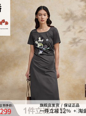 播ELLYLAND联名连衣裙女商场同款收腰显瘦印花长裙BDR2LD1119