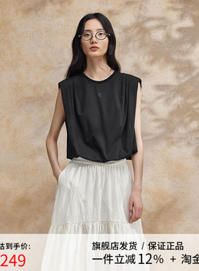 播黑色短袖T恤女商场同款2024夏新款辣妹宽松无袖上衣BDR2YD0727