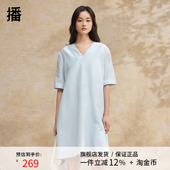 播v领桑蚕丝连衣裙女2024夏新款 小个子慵懒宽松短裙DDR2LD5690