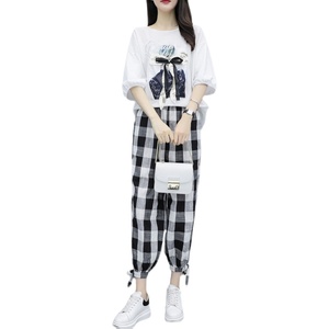 RM19346#夏季新款大码女装短袖两件套胖MM遮肚显瘦套装