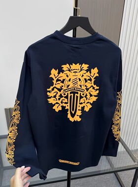 美式潮牌轻奢CH克罗宝剑梵文宽松长袖T恤男女同款休闲百搭打底衫