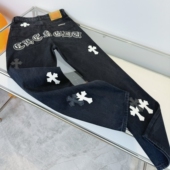 宽松潮牌贴皮直筒长裤 男2025新款 子 高街限定克罗十字架牛仔裤 美式