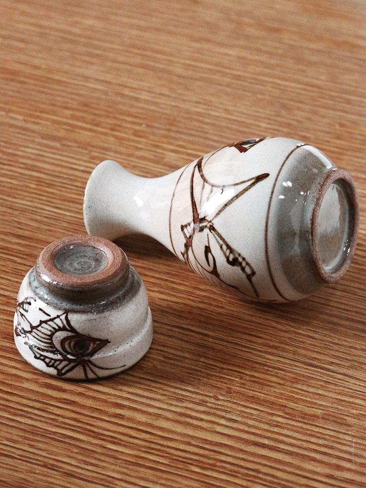 日本进口美浓烧德利酒器清酒杯粉引鱼纹盛酒器酒杯日料酒壶猪口杯
