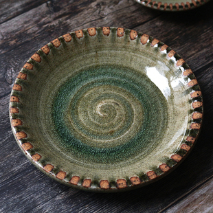 青流十草盤子 日本進(jìn)口瀨戶燒湯盤菜盤果盤手工陶制皿復(fù)古風(fēng)圓盤