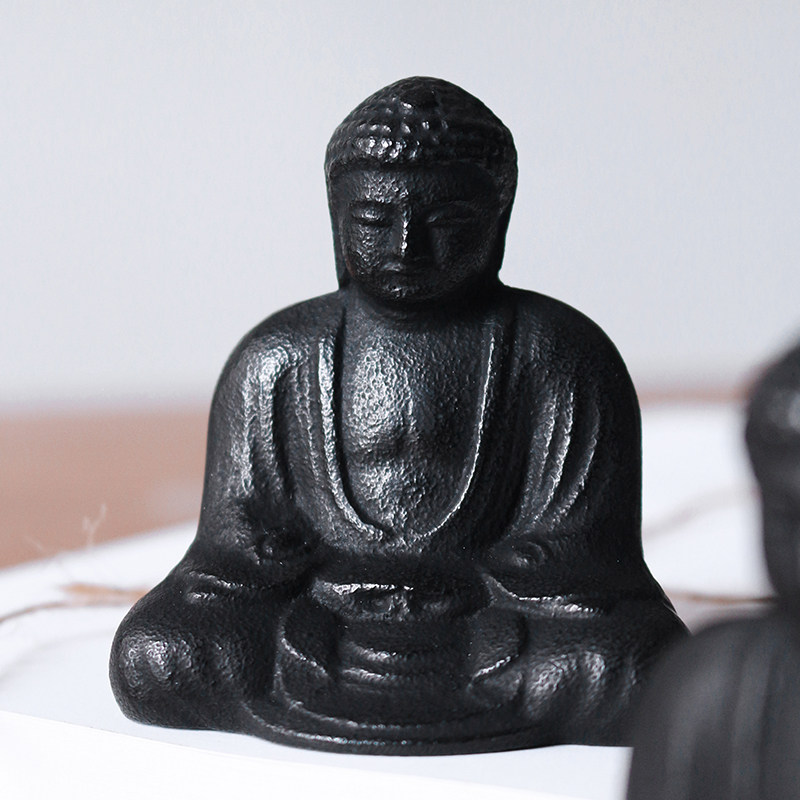 日本进口南部铁器手作佛像如来佛 阿弥陀佛 铸铁书镇镇纸小摆件