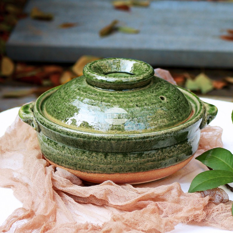 日本进口耐热粗陶炖汤锅信乐烧