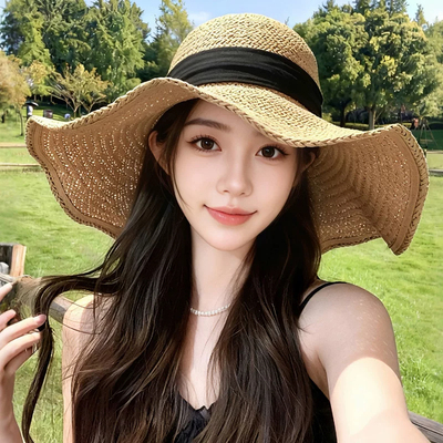 法式复古大帽簷草帽女夏季防晒帽遮阳渔夫帽子百搭出游度假0603z