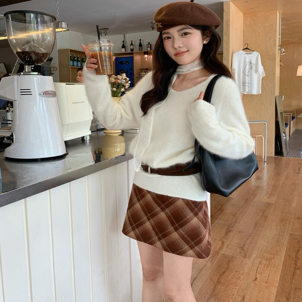 韩系慵懒风V领毛衣女2025春季