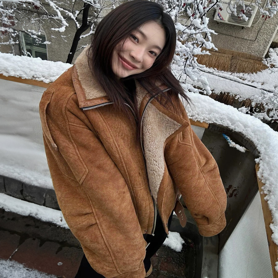 棕色羊羔毛外套女皮毛一体羊羔绒