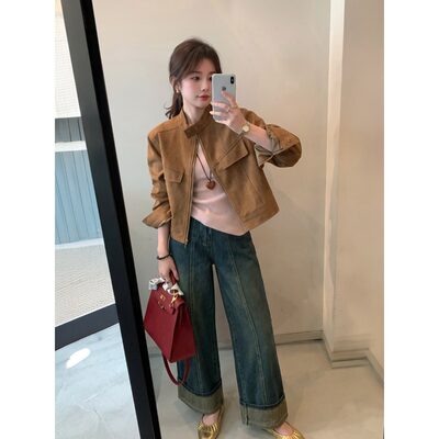 麂皮绒外套女短款2026春秋