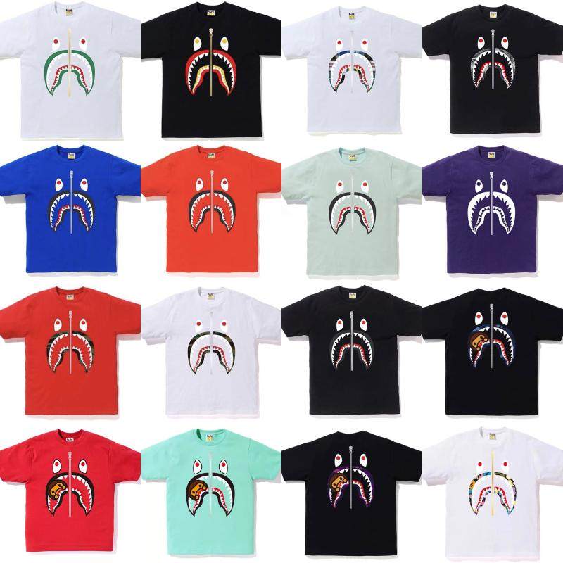 现货 bape shark tee 圆领彩色迷彩 鲨鱼图案印花 短袖t恤 休闲潮
