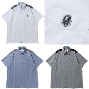 现货 BAPE RELAXED STRETCH S/S SHIRT 猿人头 短袖衬衫 宽松版型