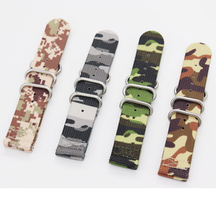 尼龙表带22MM单层迷彩帆布防水男军表耐磨耐用表链22mm开关生耳