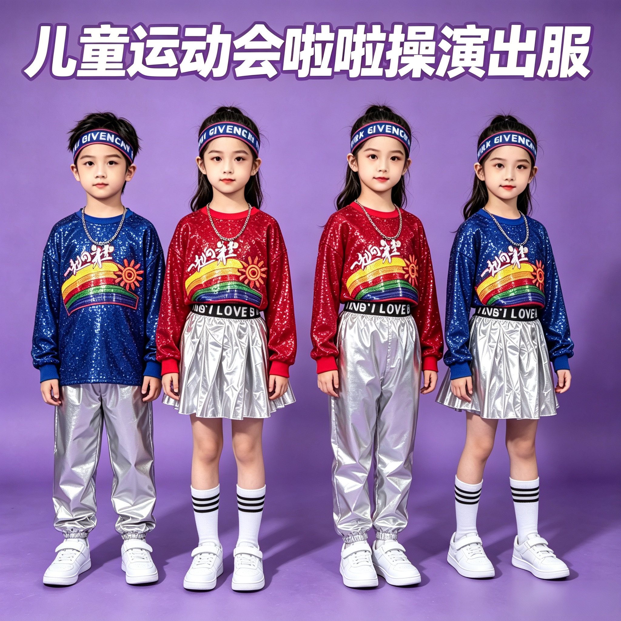 儿童啦啦队演出服小学生运动会亮片街舞表演套装男女童幼儿园表演