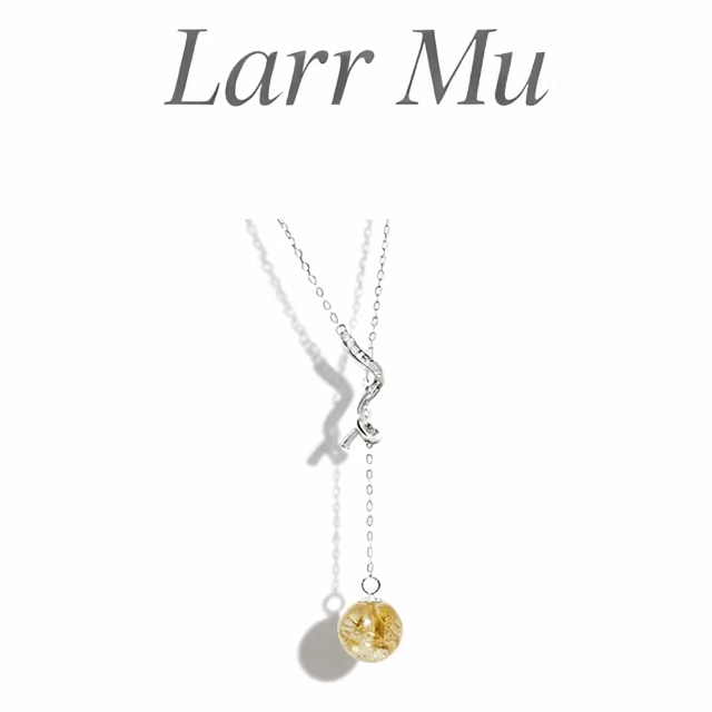 Larr Mu高级感小众轻奢设计天然金发晶S925银缠绕V型锆石链条项链