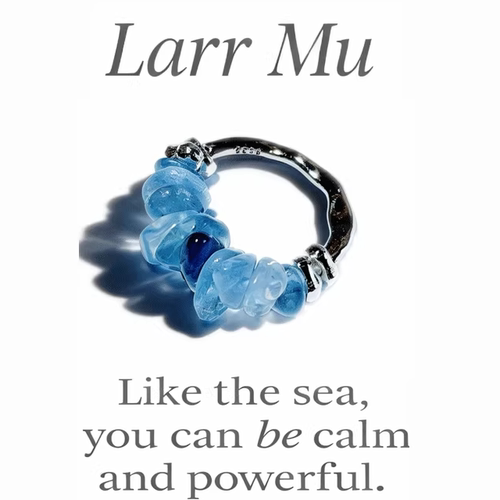 Larr Mu天然海蓝宝碎石小众精致治愈轻奢感925银戒指男女同款