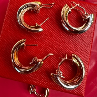 三环耳钉耳圈三色金耳环耳扣925银防过敏卡家同款老钱风耳拍耳饰