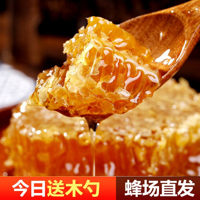 蜂巢蜜野生纯正嚼着吃土蜂蜜天然农家野生蜂巢蜜盒装500g旗舰