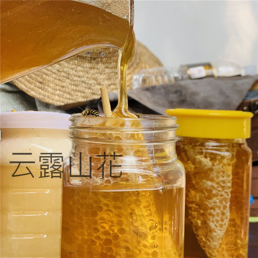 云南新款中国大陆景颇族自治州夏季德宏小挂蜜带蜂巢黑岩野生蜂蜜