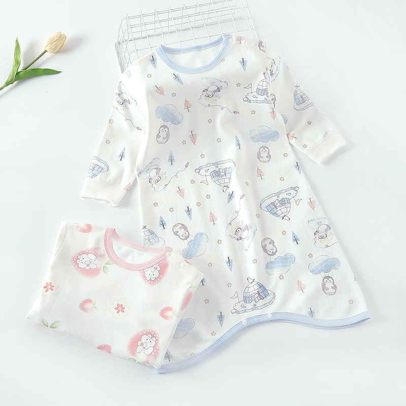 婴儿睡衣宝宝防踢被春秋纯棉长袖家居服女宝睡裙四季儿童连体睡袍