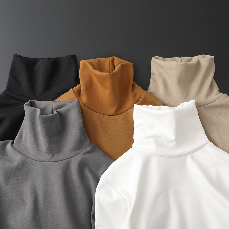 百尊加绒加厚保暖修身高领打底衫男冬季纯色内搭青年长袖T恤卫衣