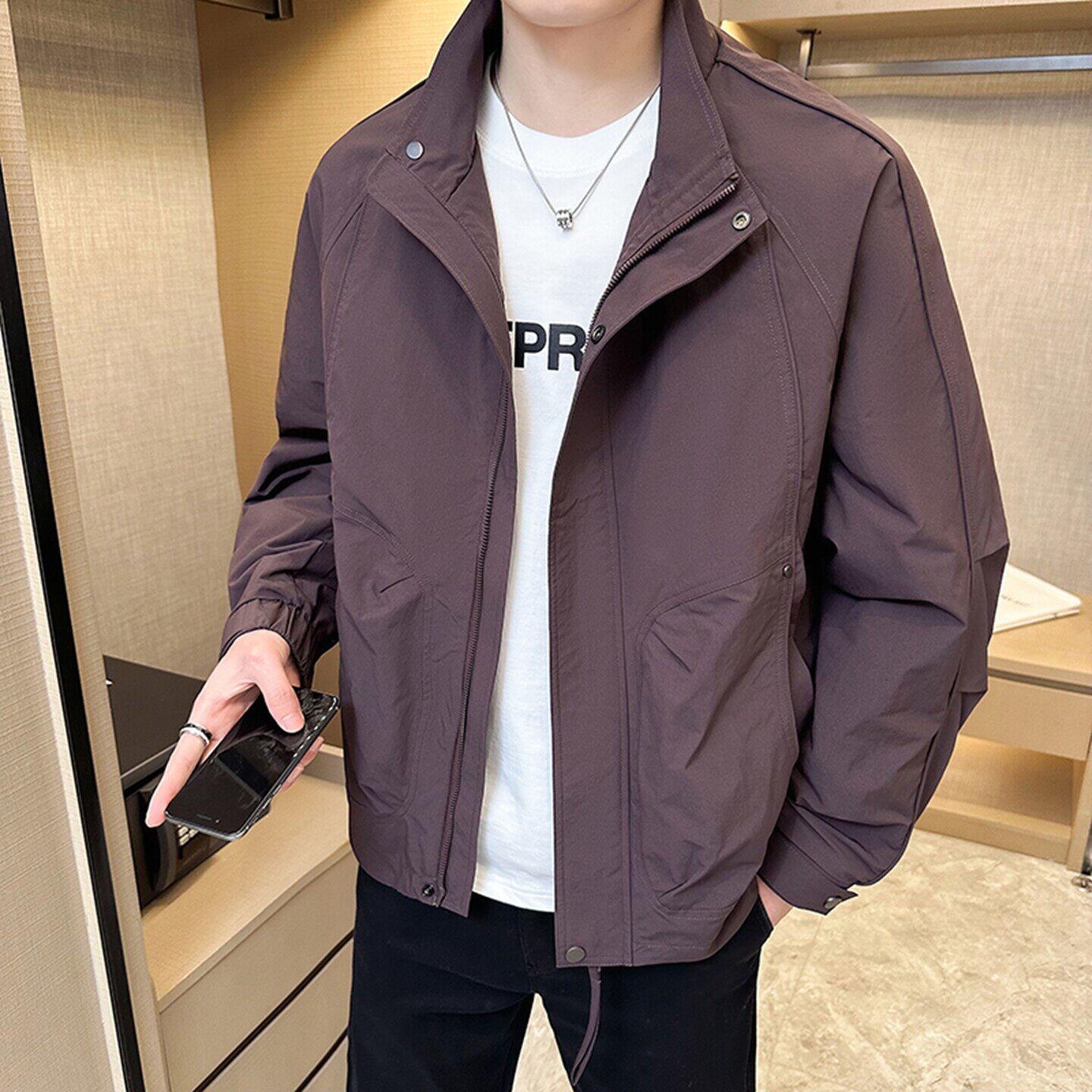 潮牌宽松立领夹克男装春款新款潮流高端百搭休闲上衣服工装外套