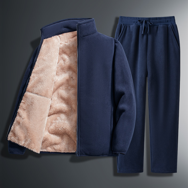 百尊恒温保暖奥利绒运动套装男款冬季加绒加厚绒运动服抓绒外套女
