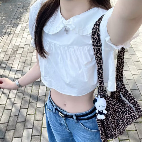 100%棉学院风娃娃领泡泡袖短T恤